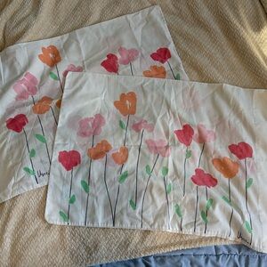 Pair Vera Neumann vintage pillowcases colorful poppies